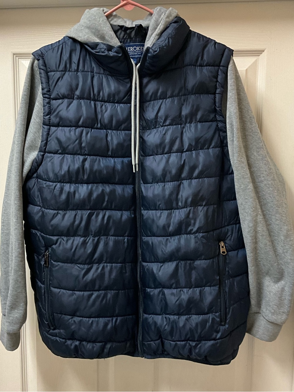 Cherokee Men's Large Lightweight Puffer Jacket with Fleece Hood & Sleeves